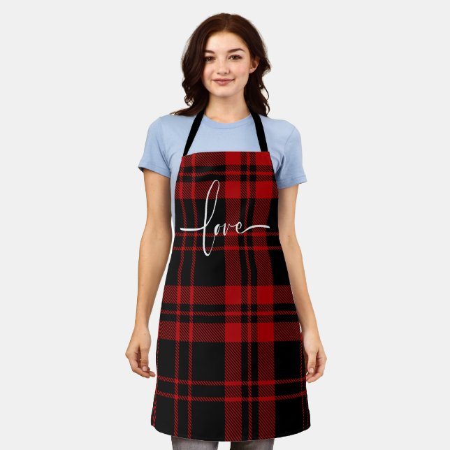 Love Buffalo Check Tartan Red and Black Pattern Apron (Worn)