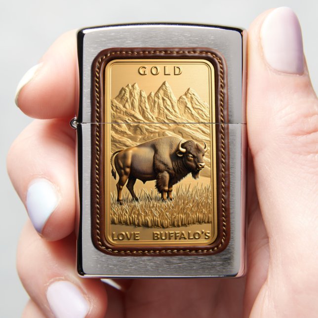 Love Buffalo's Mountain Meadow Gold Zippo Lighter (In Hand)