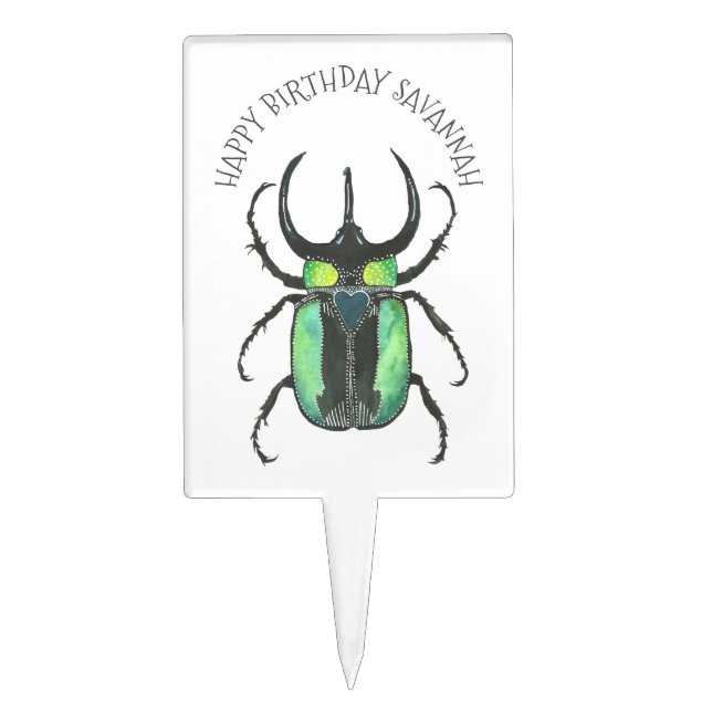 Love Bug Atlas Beetle Birthday Cake Topper (Front)