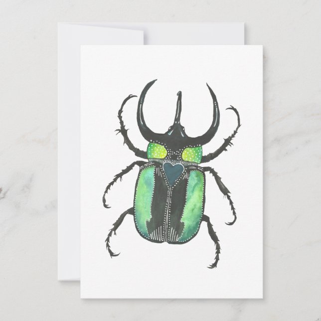 Love Bug Atlas Beetle Watercolor Valentine Note Card (Front)