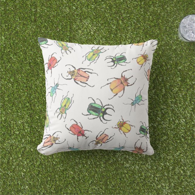 Love Bug Beetles Cute Outdoor Pillow (Grass)