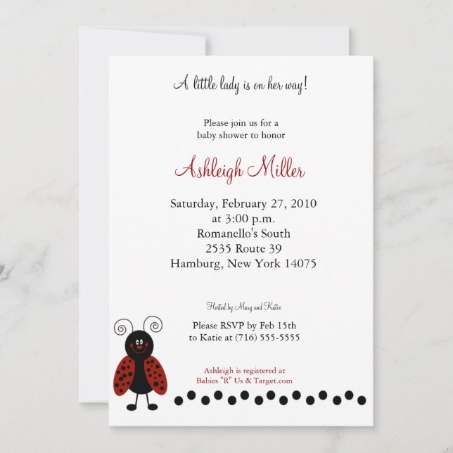 Love Bug Black & Red Ladybug 5x7 Baby Shower Invitation (Front)