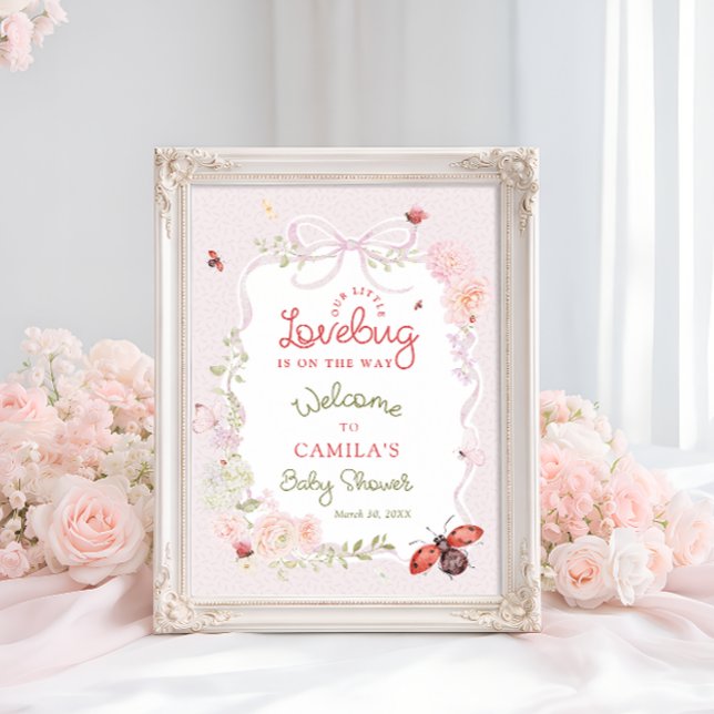 Love Bug Blush Pink Floral Baby Shower Welcome  Poster (Creator Uploaded)