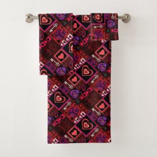 Love Bug & Cute Heart Pattern Bath Towel Set