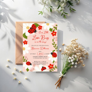 Love bug cute ladybug baby shower whimsical invitation