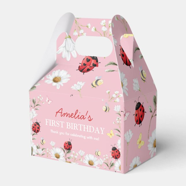 Love Bug Daisy Floral Birthday Party Favor Boxes (Front Side)