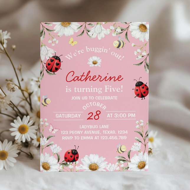 Love Bug Daisy Floral Ladybug Birthday Party Invitation (Creator Uploaded)