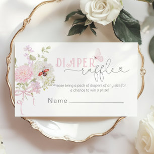 Love Bug Diaper raffle ticket Pink Bow Enclosure Card