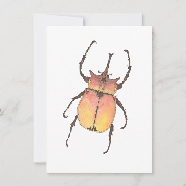 Love Bug Elephant Beetle Watercolor Valentine Note Card (Front)