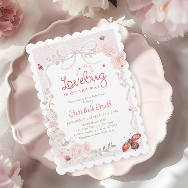 Love Bug Floral Bow Girl Baby Shower Invitation (Creator Uploaded)