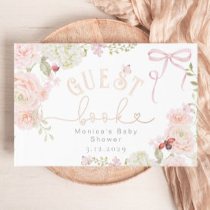 Love Bug Floral Pink Bow Baby Shower Foil Guest Book