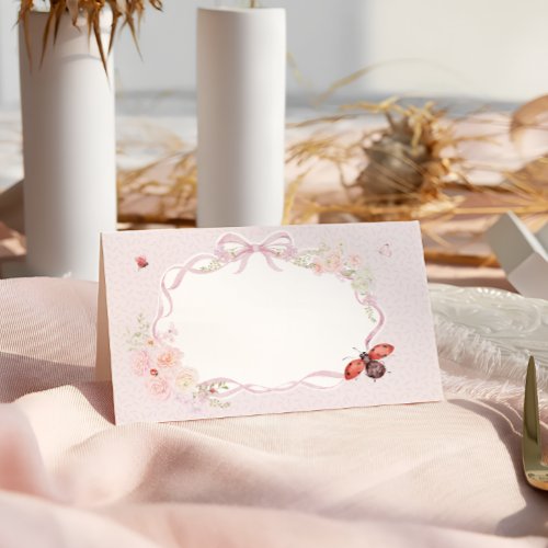 Love Bug Floral Preppy Girl Baby Shower Place Card
