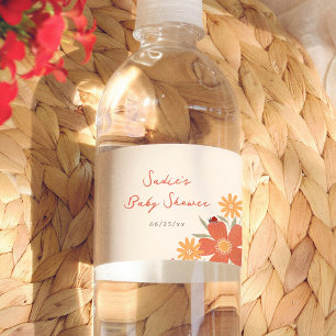 Love Bug Girl Retro Baby Shower Water Bottle Label