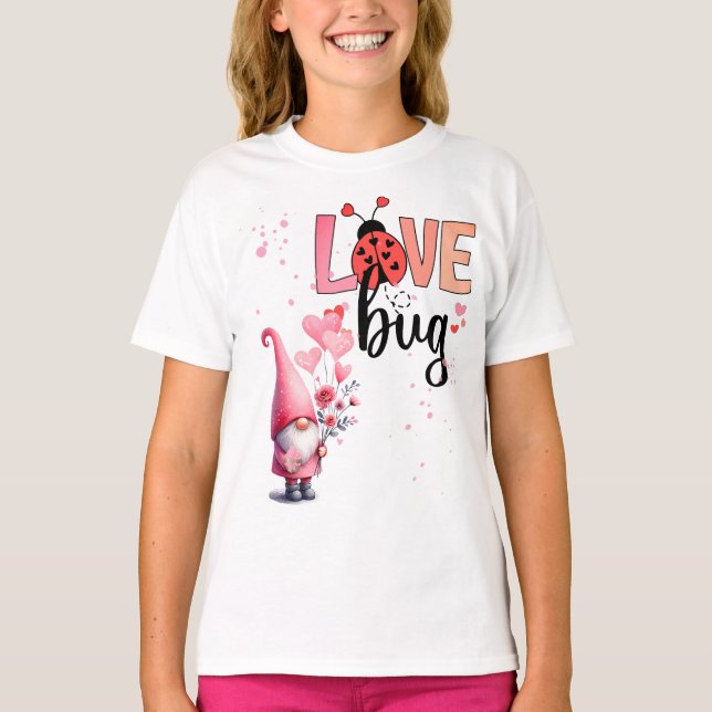 Love Bug -- Gnome, Flowers, Balloons T-Shirt (Front)