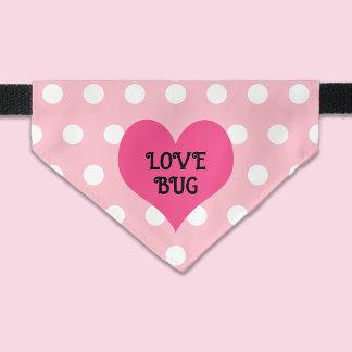Love Bug Heart and Polka Dots Pink Pet Bandana Collar