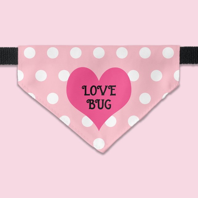 Love Bug Heart and Polka Dots Pink Pet Bandana Collar (Creator Uploaded)
