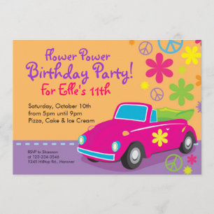 Love Bug Hippie Birthday Party Invitations
