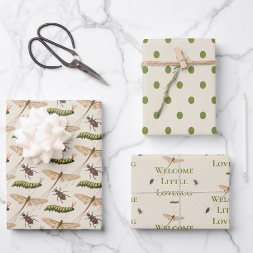 Love Bug Insect Baby Shower Wrapping Paper Sheets
