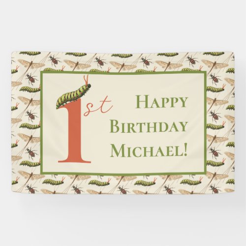 Love Bug Insect Custom Name 1st Birthday   Banner