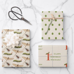 Love Bug Insect Custom Name 1st Birthday Wrapping Paper Sheets