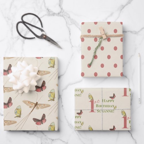 Love Bug Insect Custom Name 1st Birthday Wrapping  Wrapping Paper Sheets