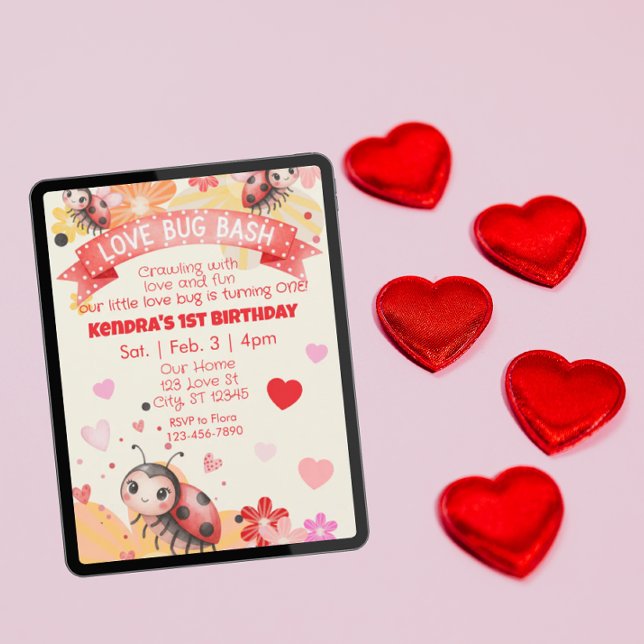 Love Bug is One, Love Bug Bash Birthday Invitation (Creator Uploaded)