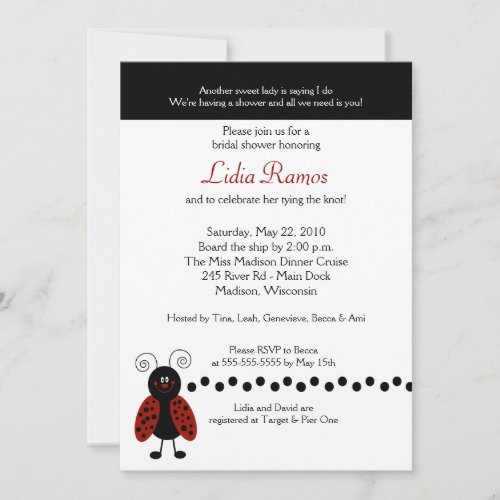 Love Bug Ladybug 5x7 Bridal Shower Invite
