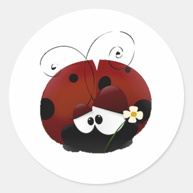 Love Bug Ladybug, Cute Cartoon Valentine’s Day Classic Round Sticker (Front)