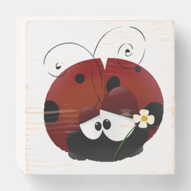 Love Bug Ladybug, Cute Cartoon Valentine’s Day Wooden Box Sign (Front Horizontal)