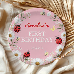 Love Bug Ladybug Daisy Floral Birthday Party Paper Plates