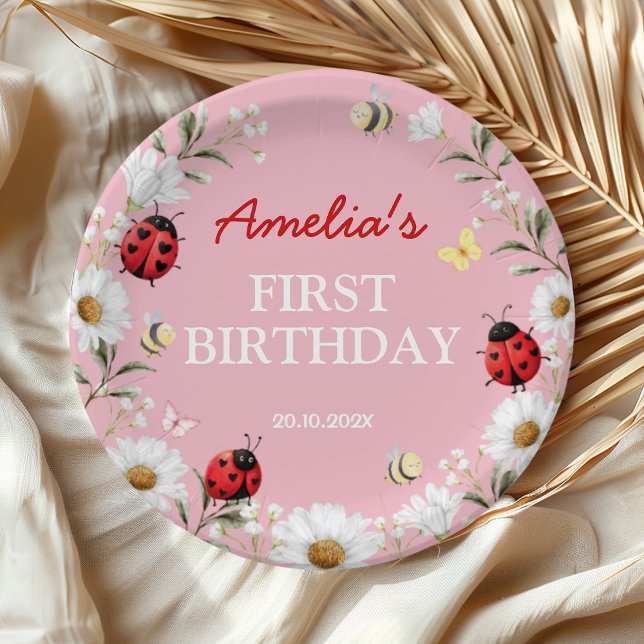 Love Bug Ladybug Daisy Floral Birthday Party Paper Plates (Creator Uploaded)