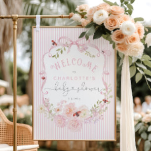 Love Bug Pink Bow Stripes Baby Shower Welcome Foam Board