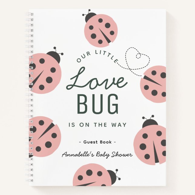 Love Bug Pink Ladybug Baby Shower Guest Book (Front)