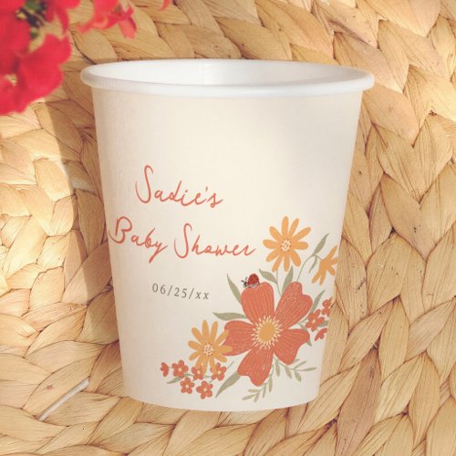 Love Bug Retro Floral Girl Baby Shower Paper Cups