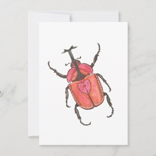 Love Bug Rhinoceros Beetle Watercolor Valentine Note Card