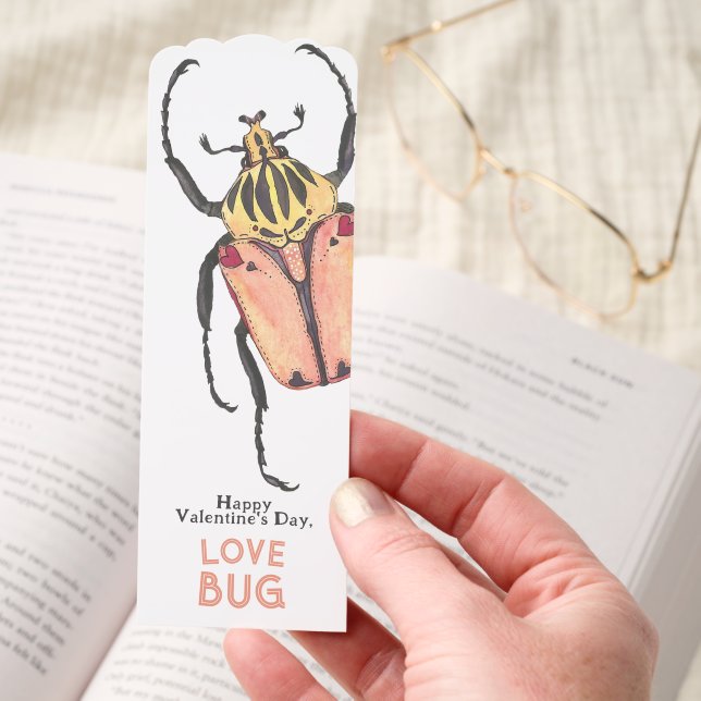 Love Bug Valentine Watercolor Beetles Kids Bookmarks (Hand)