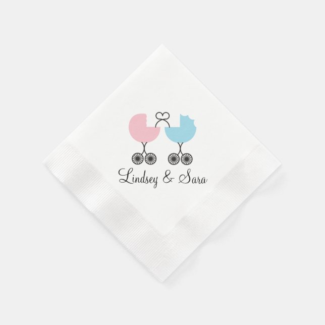 Love Buggies Joint Baby Shower Napkins, Pink/Blue Napkins (Corner)