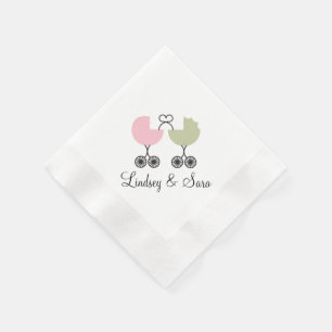 Love Buggies Joint Baby Shower Napkins, Pink/Sage Paper Napkins
