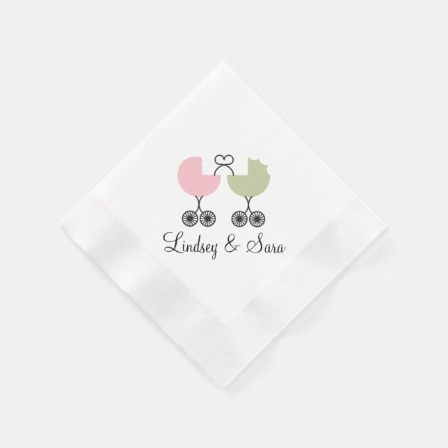 Love Buggies Joint Baby Shower Napkins, Pink/Sage Paper Napkins (Corner)