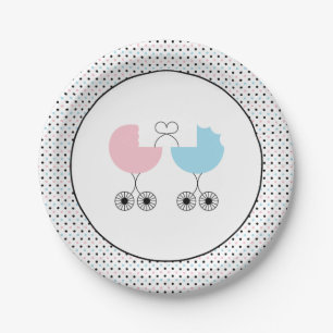 Love Buggies Joint Baby Shower Plates, Pink/Blue Paper Plates