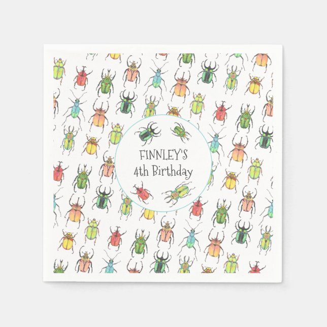 Love Bugs Beetles Kids Birthday Napkins (Front)