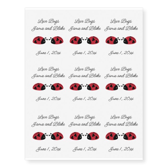 Love Bugs, Personalize Temporary Tattoos (Front)