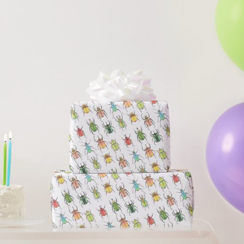 Love Bugs Valentine Beetles Colorful Fun Wrapping Paper