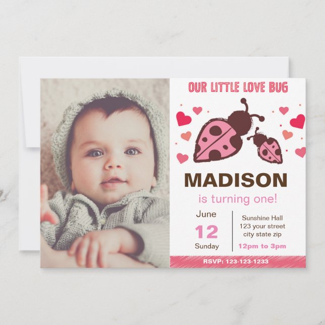 Love Bugs Valentine Birthday Invitation with Photo (Front)