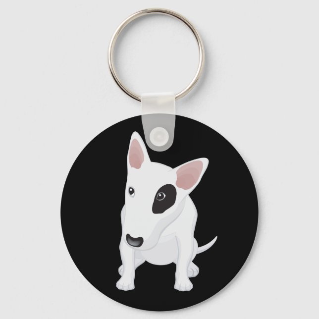 Love Bull Terrier Puppy Dog Black Keychain (Front)