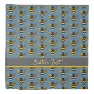 LOVE BUMBLE BEES SIMPLE BEE PATTERN BROWN BLUE DUVET COVER