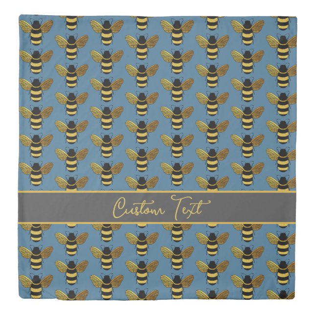 LOVE BUMBLE BEES SIMPLE BEE PATTERN BROWN BLUE DUVET COVER (Front)