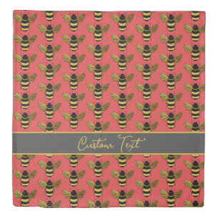 LOVE BUMBLE BEES SIMPLE BEE PATTERN BROWN RED DUVET COVER