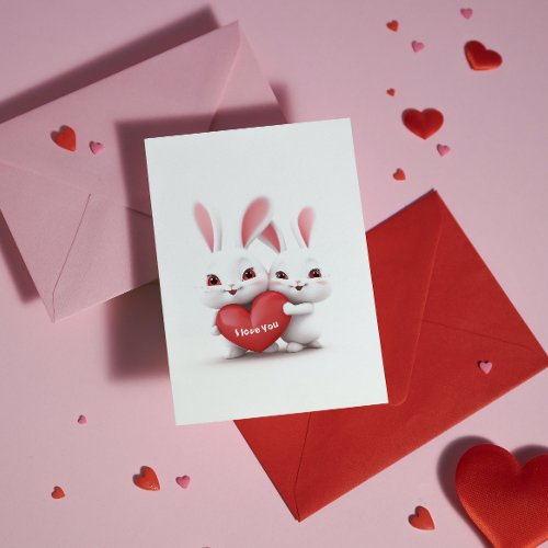 Love Bunnies  Custom Text  Name Valentines Day Holiday Card