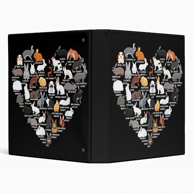 Love Bunnies Funny Rabbit Heart 3 Ring Binder (Background)